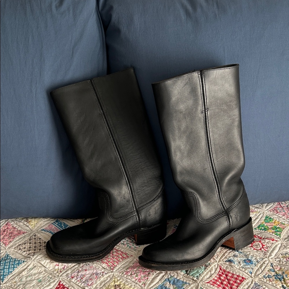 Frye Black Leather Campus Boots